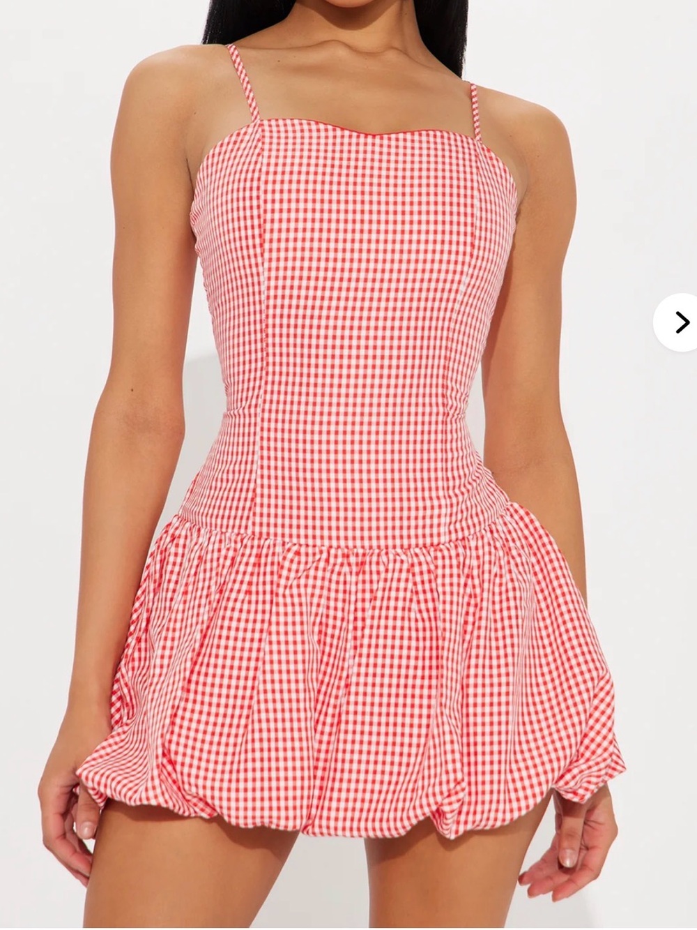 Fashion Nova Red Gingham Spaghetti-Strap Bubble-Hem Dress